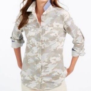 L.L. Bean Women's Camouflage Button-Up Shirt - Gray and Cream